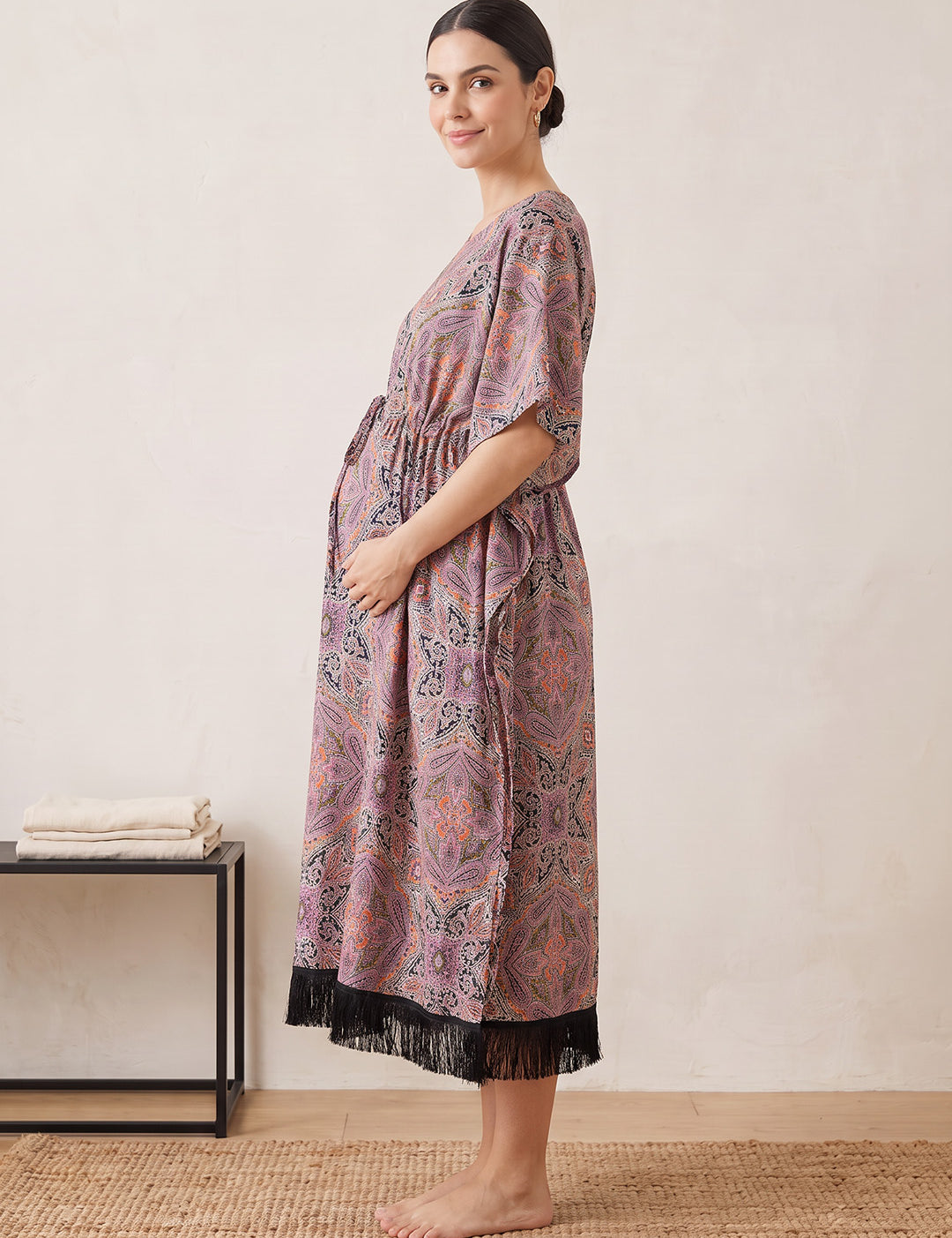 Multi-Color Abstract Rayon Maternity Kaftan