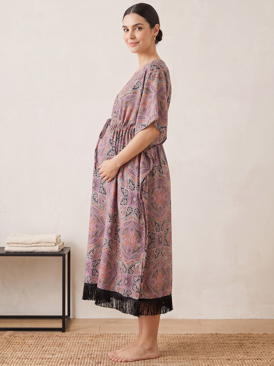 Multi-Color Abstract Rayon Maternity Kaftan