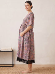 Multi-Color Abstract Rayon Maternity Kaftan