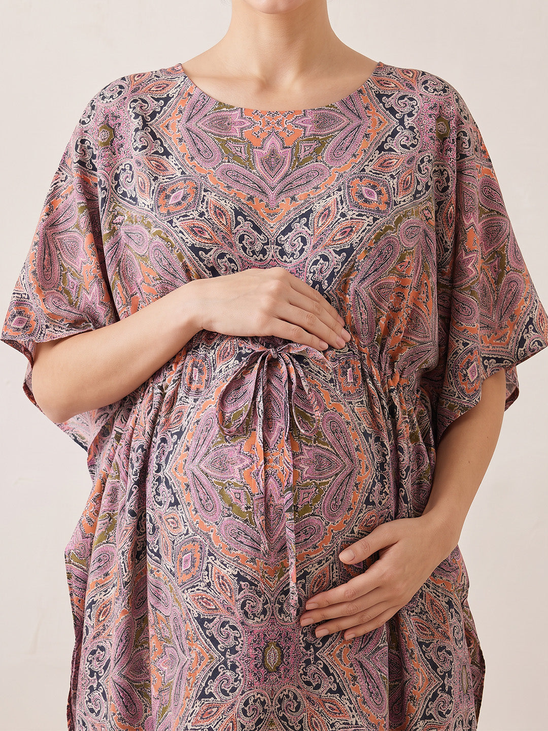 Multi-Color Abstract Rayon Maternity Kaftan