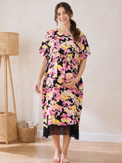 Multi-Color Floral Rayon Maternity Kaftan