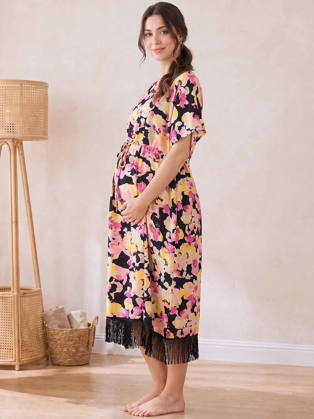 Multi-Color Floral Rayon Maternity Kaftan