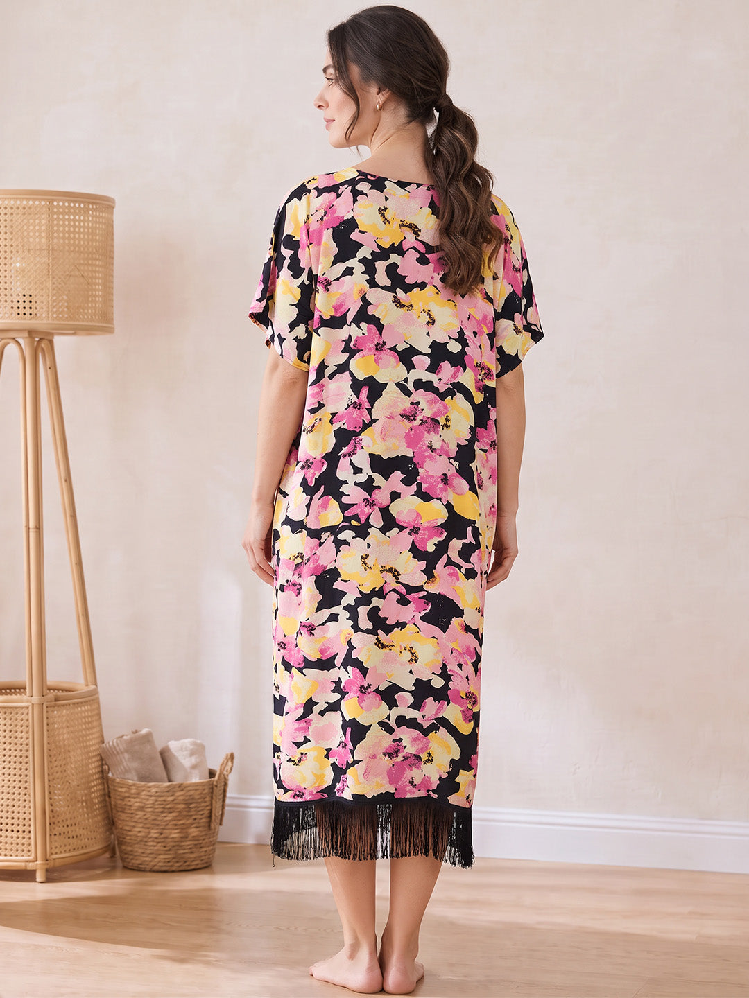 Multi-Color Floral Rayon Maternity Kaftan
