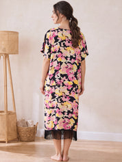 Multi-Color Floral Rayon Maternity Kaftan