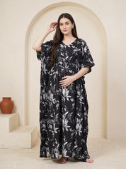 Black Floral Rayon Maternity Kaftan