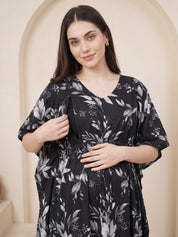 Black Floral Rayon Maternity Kaftan