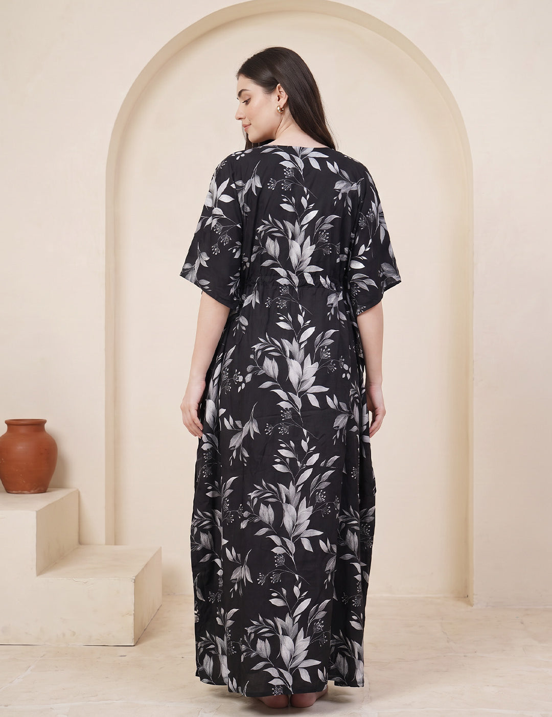 Black Floral Rayon Maternity Kaftan
