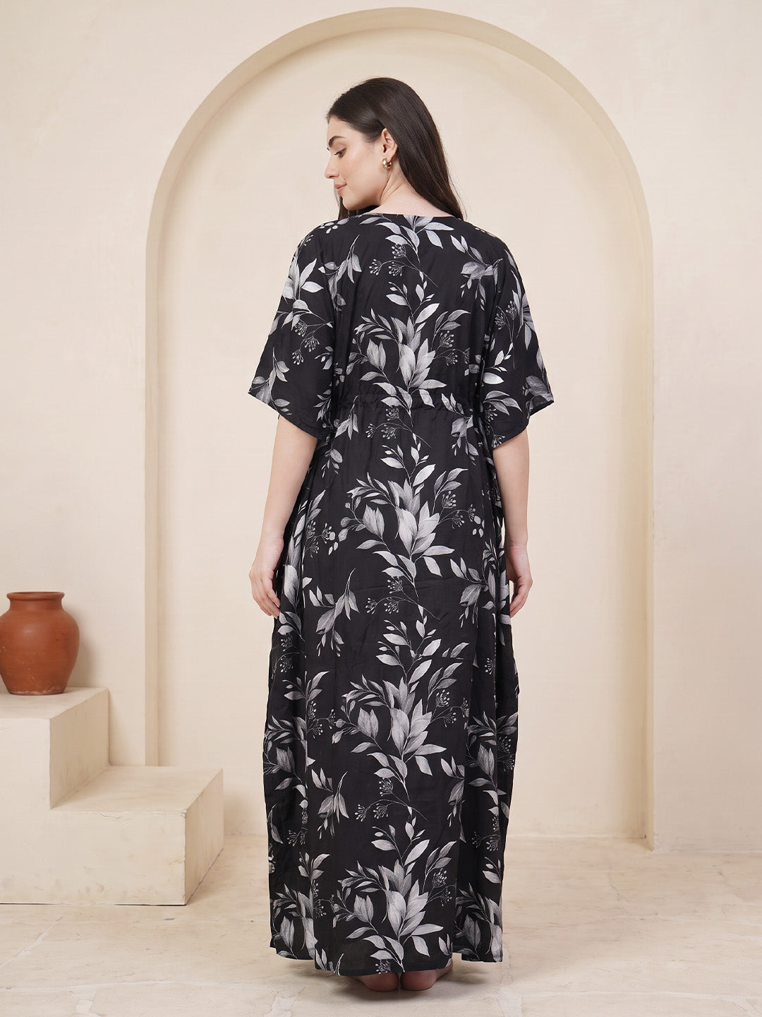 Black Floral Rayon Maternity Kaftan