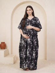 Black Floral Rayon Maternity Kaftan