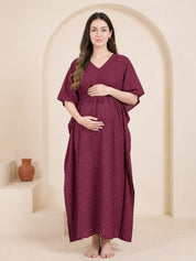 Maroon Polka Dots Rayon Maternity Kaftan