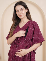 Maroon Polka Dots Rayon Maternity Kaftan