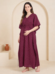 Maroon Polka Dots Rayon Maternity Kaftan