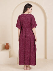 Maroon Polka Dots Rayon Maternity Kaftan