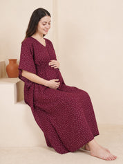 Maroon Polka Dots Rayon Maternity Kaftan