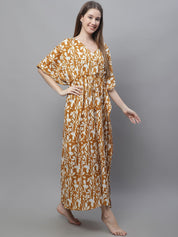 Mustard and White Floral Printed Kaftan Nighty