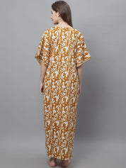 Mustard and White Floral Printed Kaftan Nighty