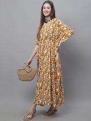Mustard and White Floral Printed Kaftan Nighty