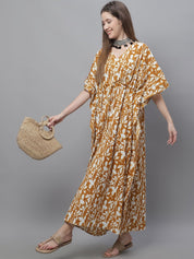 Mustard and White Floral Printed Kaftan Nighty
