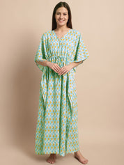Sky Blue and Yellow Paisley Printed Kaftan Nighty