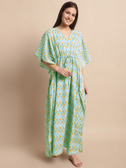 Sky Blue and Yellow Paisley Printed Kaftan Nighty