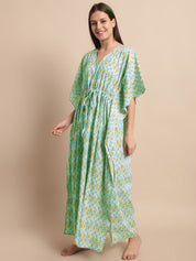 Sky Blue and Yellow Paisley Printed Kaftan Nighty