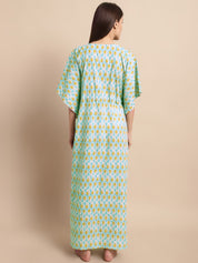 Sky Blue and Yellow Paisley Printed Kaftan Nighty