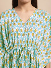 Sky Blue and Yellow Paisley Printed Kaftan Nighty