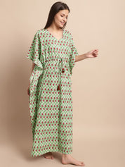 Green and Red Paisley Printed Kaftan Nighty