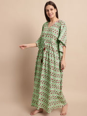 Green and Red Paisley Printed Kaftan Nighty
