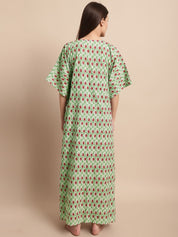 Green and Red Paisley Printed Kaftan Nighty