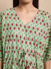 Green and Red Paisley Printed Kaftan Nighty
