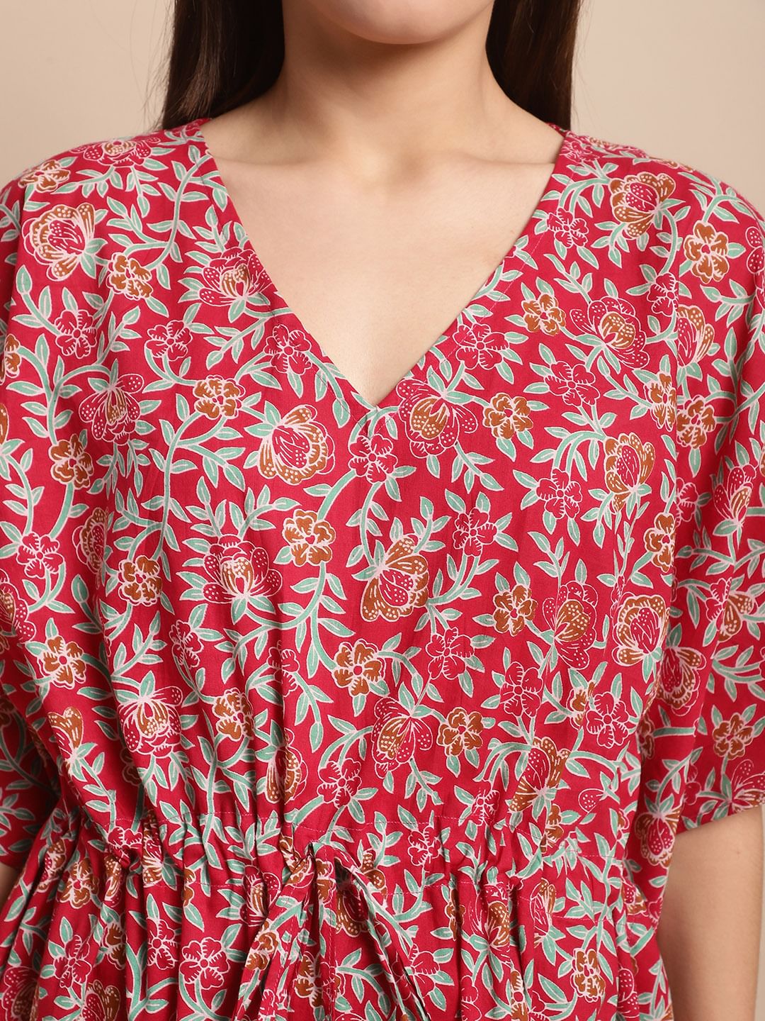 Maroon Floral Printed Kaftan Nighty