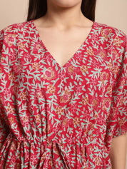 Maroon Floral Printed Kaftan Nighty