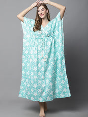 Sky Blue & White Floral Kaftan