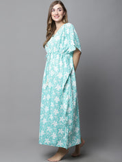 Sky Blue & White Floral Kaftan