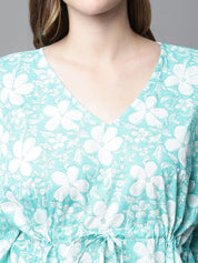 Sky Blue & White Floral Kaftan