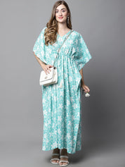 Sky Blue & White Floral Kaftan