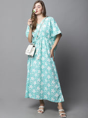 Sky Blue & White Floral Kaftan