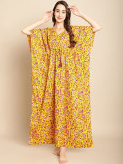 Floral Printed Yellow Kaftan