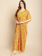Floral Printed Yellow Kaftan