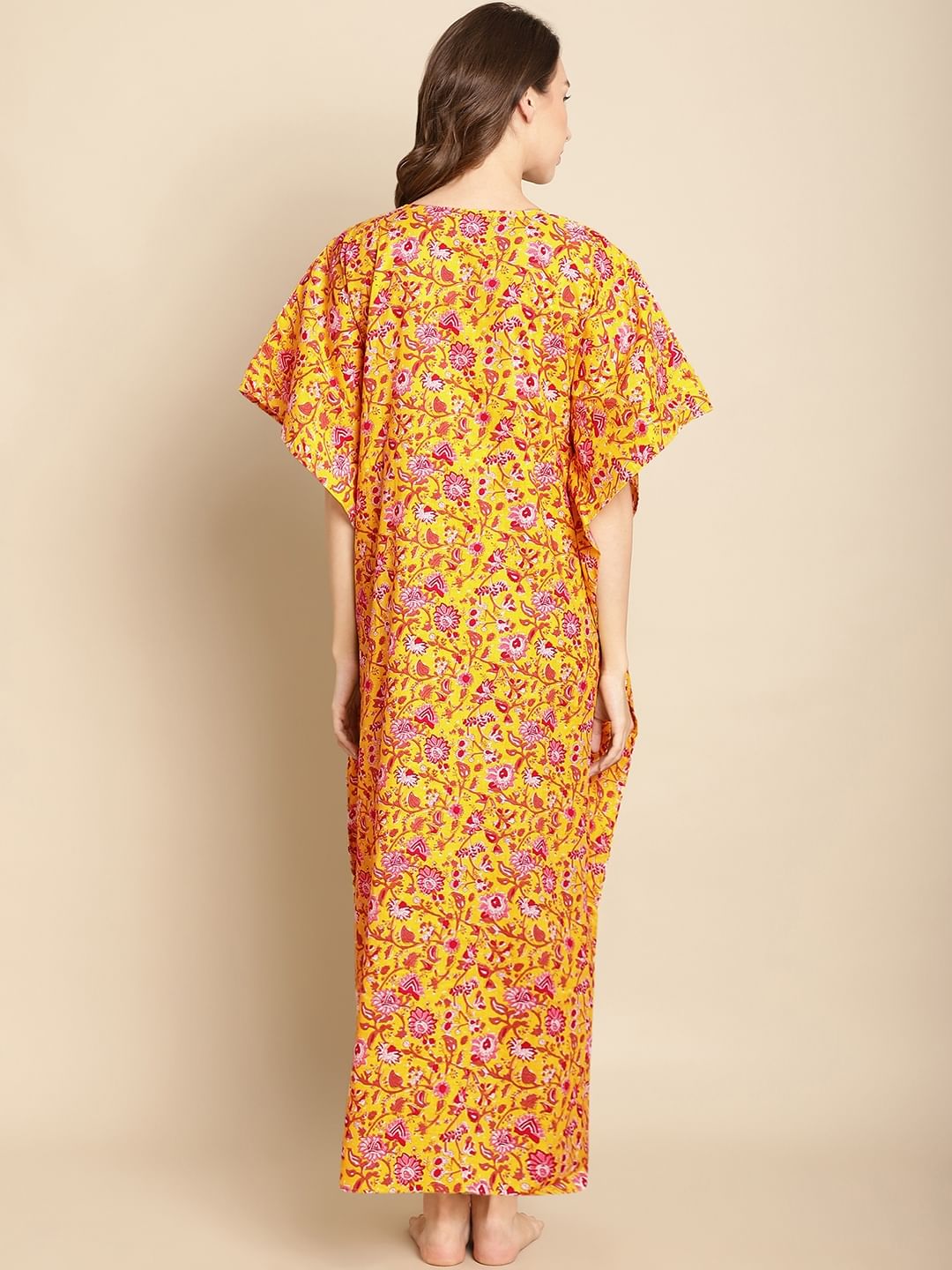 Floral Printed Yellow Kaftan