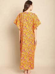Floral Printed Yellow Kaftan