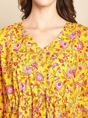 Floral Printed Yellow Kaftan