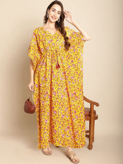 Floral Printed Yellow Kaftan