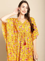 Floral Printed Yellow Kaftan