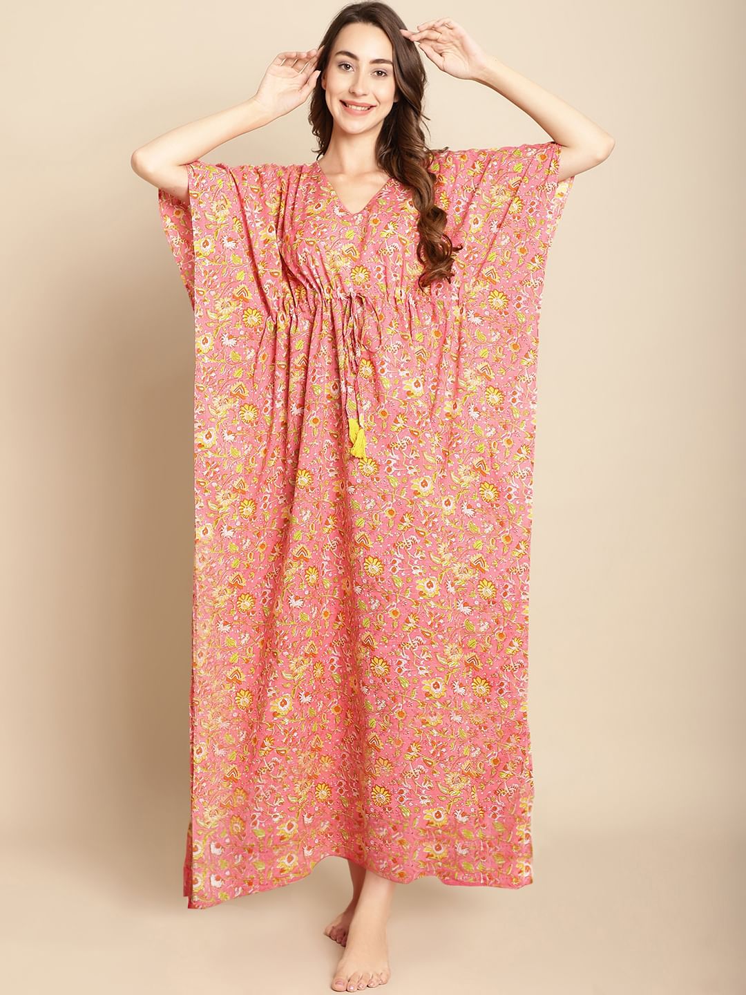 Floral Printed Peach Kaftan