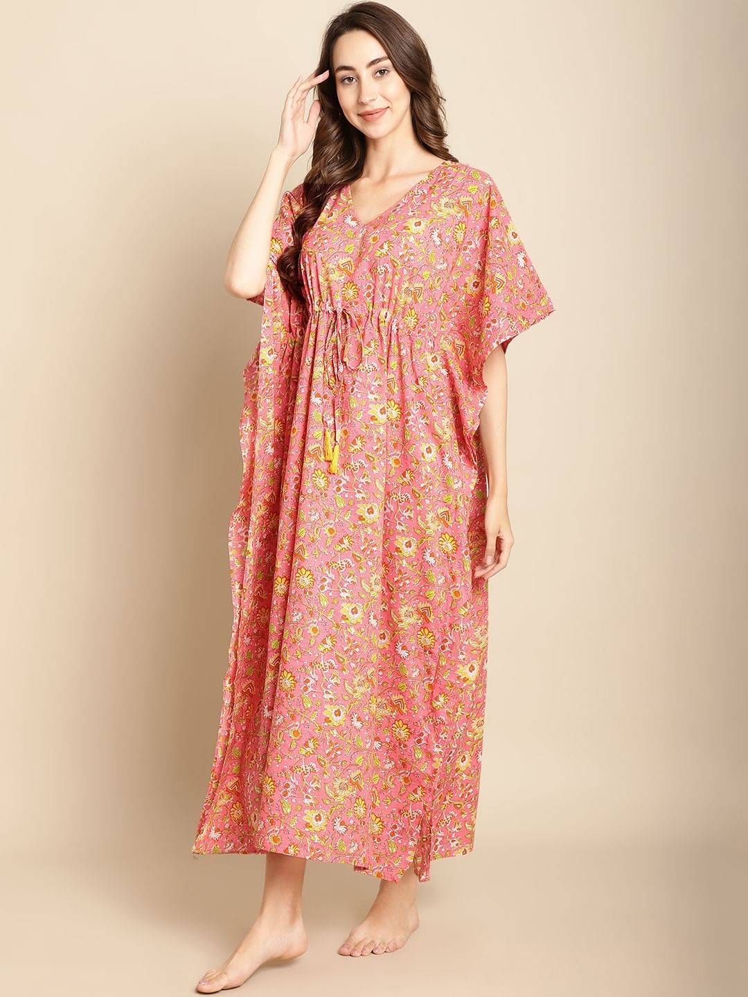 Floral Printed Peach Kaftan