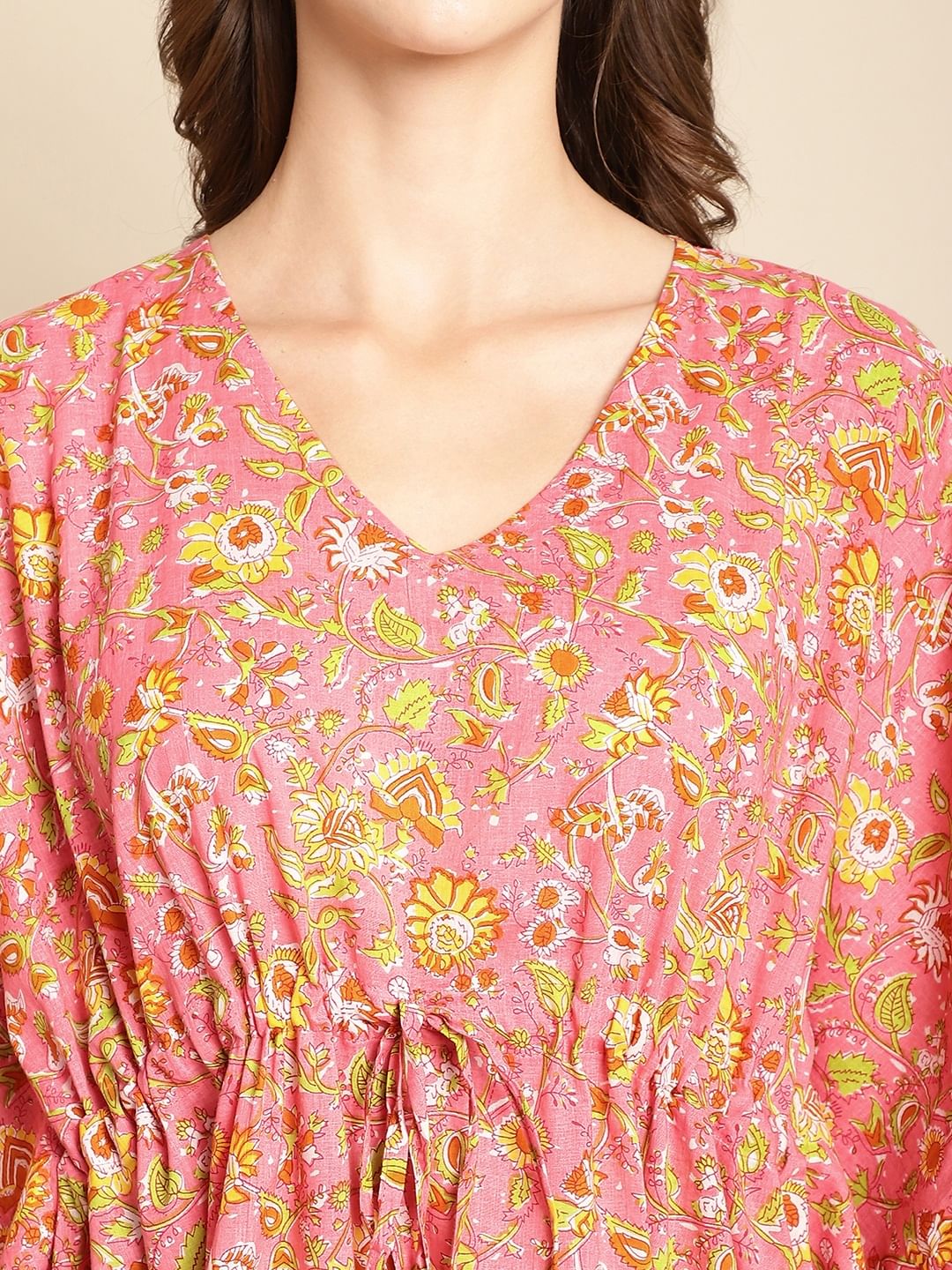 Floral Printed Peach Kaftan