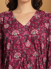 Purple Floral Print Cotton Kaftan Nighty