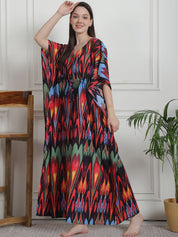 Abstract Print Black Cotton Kaftan Nighty